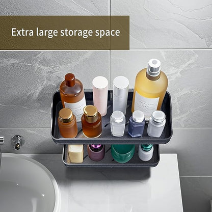 Luxury Shower Caddy, Rustproof Metal Large Capacity Bathroom Shelves for Storage, Adhesive or Drill Mounting for Kitchen Holder & Organizer (2 Pack)