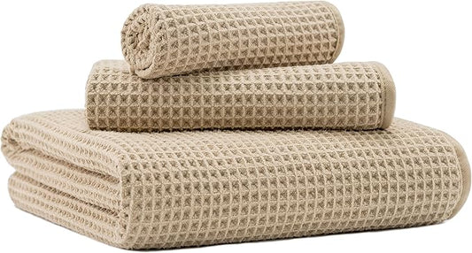 New Microfiber Waffle Bath Towels, 3 Pieces, Oversized, Soft, Absorbent, Fast Drying, Lint Free, Includes Bath, Face and Hand Towels