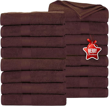 Ample Decor Bath Towels Pack of 16 600 GSM 100% Cotton, Absorbent Soft Premium Quality Machine Washable, Oeko Tex Certified, for Bathroom, Hotel, Spa, Gym, Kitchen - Brown - 30 X 54 Inch