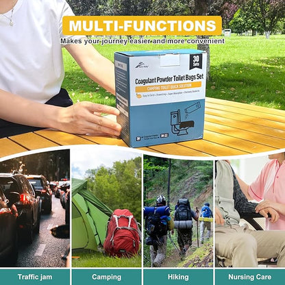 Super Absorbent Polymer 30 Packs,Portable & Fast-Absorbing Camp Toilet Chemicals Gel with 5 Gallon Bucket Toilet Luggable Drawstring Bag, Emergency Toilet Bag&Potty Gel
