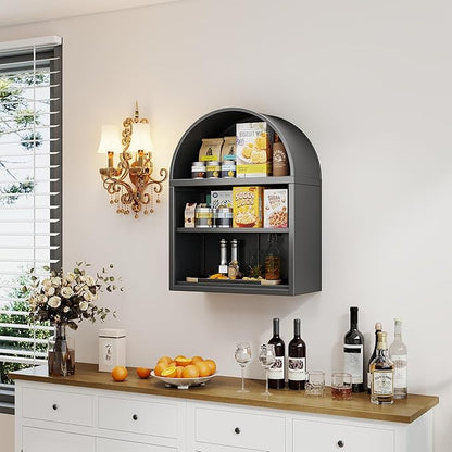 Metal Arched Wall Cabinet,Black Bathroom Wall Mounted Cupboard,Modern Arched Storage Cabinet with Adjustable Shelf,Space Saver Wall Cabinet,Requires Assembly