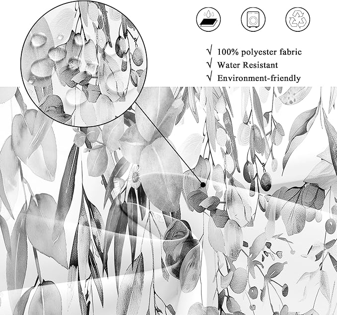 Riyidecor Small Stall Rv Narrow Single Shower Curtain for Bathroom Decor 36Wx72H Stand Up Half Grey Eucalyptus Plants Leaves Botanical Art Printed Fabric Polyester Waterproof 7 Pack Plastic