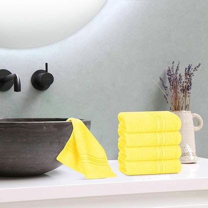 BOUTIQUO Ultra Soft Cotton Washcloths, Contains 12 Piece Face Cloths 12x12 inch, Ideal for Everyday use Face Towels, Compact & Lightweight Multi Purpose Washcloths - Lime Yellow