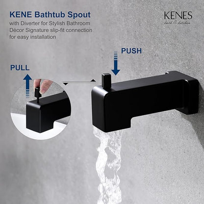 KENES Matte Black Tub Shower Faucet Set Complete with 10-Inch Rainfall Shower Head and Tub Spout, Square Tub and Shower Trim Kit, KE-6024A-2 (Shower Valve Included)