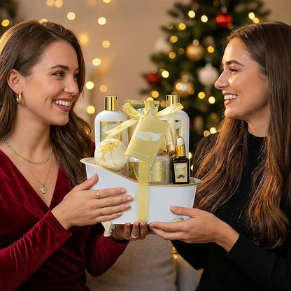 Christmas Gifts for Women - 7-Piece Honey Almond Spa Gift Set, Bath & Body Gift Set, Bath Collection with Bath Bomb | Mothers Day Gifts for Mom, Fathers Day, Birthday Gifts, Holiday Present for Women