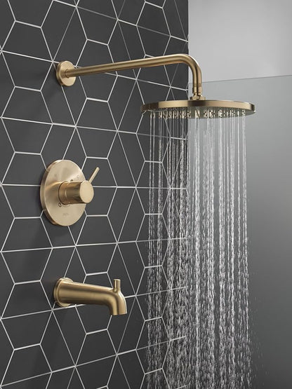 Delta Faucet Modern Raincan Round Single-Function Tub and Shower Trim Kit Gold, Tub Faucet Set, Rainfall Shower Head Gold, Delta Shower Kit, Champagne Bronze T14469-CZ-PP (Valve Not Included)