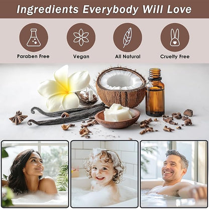 Spa Baskets For Women - Luxury Bath Set With Coconut & Vanilla - Spa Kit Includes Wash, Bubble Bath, Lotion, Bath Salts, Body Scrub, Hand Cream, Shower Puff, Bathbombs, Soap and Towel
