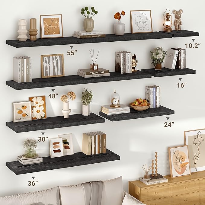 Vivelove 30 Inches Floating Shelves Wall Mounted, 10" Deep Wall Shelves for Bedroom, Bathroom, Living Room, Kitchen, Office, Home Decor, Modern Shelf, Set of 2, Black, 30x10.2x1.5