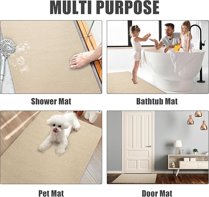 HOMBYS 58 x 44 Extra Large Shower Mat for Shower Stall Tub, Non Slip Bath Mat Bathroom Accessories, PVC Loofah Mats for Shower and Bathroom, Quick Drying, (Khaki, 58"x44")