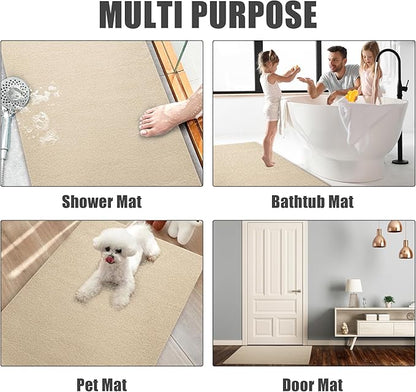 HOMBYS 58 x 32 Extra Large Shower Mat for Shower Stall Tub, Non Slip Bath Mat Bathroom Accessories, PVC Loofah Mats for Shower and Bathroom, Quick Drying, (Khaki, 58"x32")