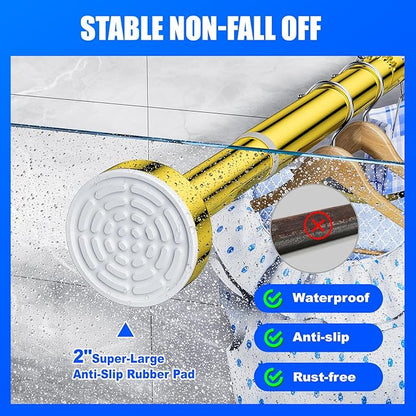 Ausemku Shower Curtain Rod Tension - 26-76 Inch Never Rust Non-Slip Spring Tension Curtain Rod No Drilling Stainless Steel Curtain Rod Use Bathroom Kitchen（Gold）