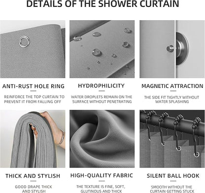 Bathroom Magnetic Folding Shower Curtain, Accordion-Style Shower Curtain, Suitable for Shower Rooms, bathtubs, Hotels or Apartments (High-Grade Grey, W:70*H79.5Inch)