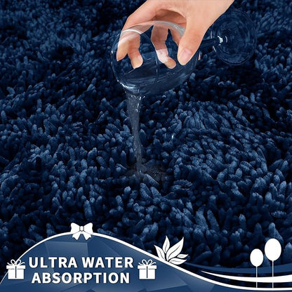 Yimobra Toilet Rugs U Shaped Washable, Extra Thick Soft Absorbent Chenille Contour Bathroom Rugs for Toilet 24x20 Inch, Quick Dry Non Slip Toilet Mat for Bath Floor, Navy Blue