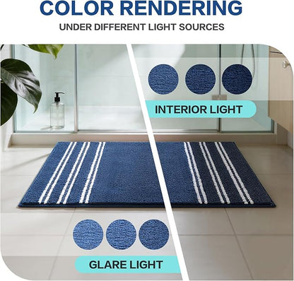 Kmson Bathroom Rugs Mat, 36"x24" Ultra Soft Washable Shaggy Chenille Bath Rugs, Non-Slip Fluffy Thick Water Absorbent Microfiber Mat for Bathtub, Sink and Shower, Navy Blue