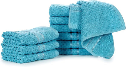 Ample Decor Sky Blue Wash Cloth Set of 10 100% Cotton - Quick Dry, Highly Absorbent, Popcorn Textured - Mulaayam Collection - 12 X 12 Inch