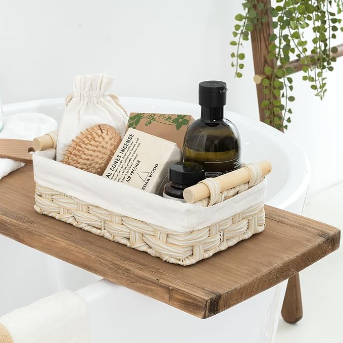 GRANNY SAYS Gray Wicker Baskets, Decorative Baskets for Shelves, Basket Organizer with Handles, Small Wicker Baskets for Organizing, Toilet Paper Baskets for Organizing, Set of 2