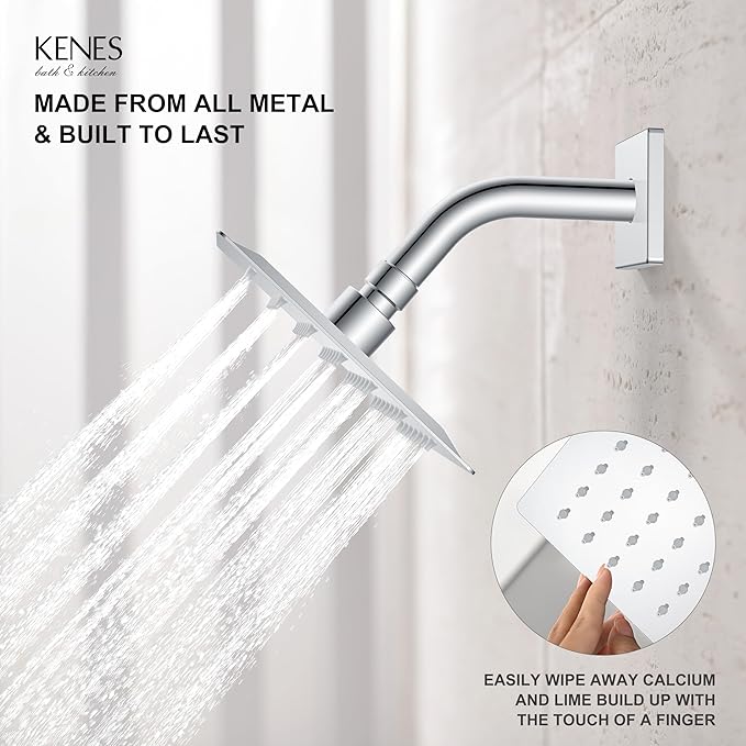 KENES Chrome Tub and Shower Trim Kit, Square Tub Shower Faucet Set Complete with 6-Inch Rainfall Shower Head and Tub Spout, KE-6025A-5 (Shower Valve Included)