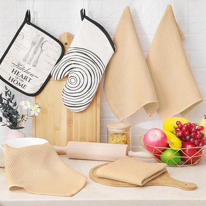 Homaxy 100% Cotton Waffle Weave Kitchen Dish Cloths, Ultra Soft Absorbent Quick Drying Dish Towels, 12 x 12 Inches, 6-Pack, Apricot