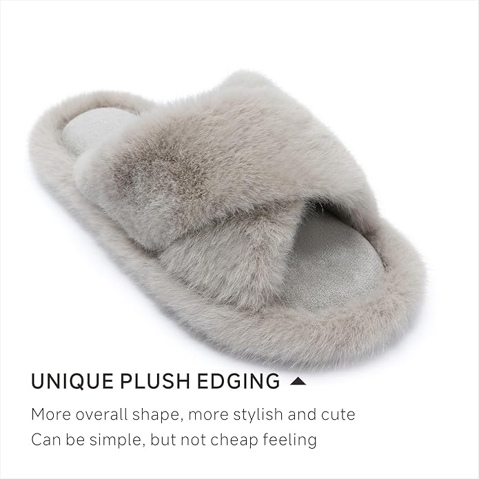 Chantomoo Womens Slippers Memory Foam Fuzzy Cross Band Faux Fur Slippers for Women Gift