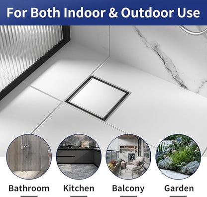 Square Shower Drain 6", Brushed Floor Drain with Tiled Insert Grate & Hair Strainer, 304 Stainless Steel Bathroom 2-in-1 Tiled in Drain, CUPC Certified (Brushed, 6'')
