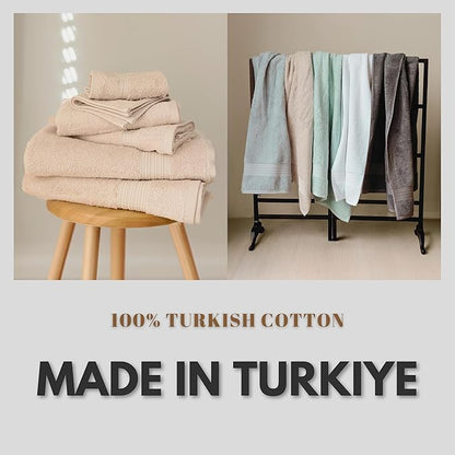 100% Turkish Cotton Towel Set of 6 - Plush & Super Absorbent - Premium Set with 2 Bath Towels, 2 Hand Towels, and 2 Washcloths - Made in Turkey (Light Beige, 6-Piece Towel Set)