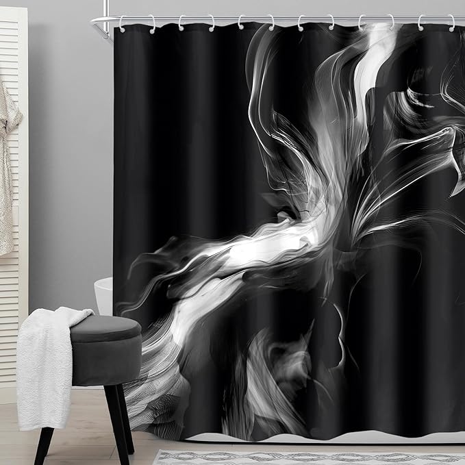 Cinbloo Black 60Wx72H Shower Curtain Abstract Bathroom Decor for Men Modern Ombre White Marble Ink Texture Bathroom Curtain Set Minimalist Neutral Simple Dark Cool Bath Bathroom Accessories Decor