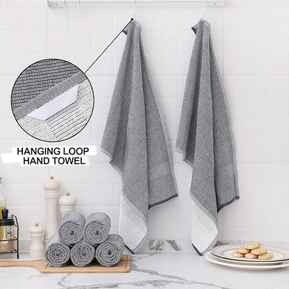 Homaxy Premium Kitchen Towels(18”x 28”, 6 Pack), Large Cotton Kitchen Hand Towels, Flat and Terry Dish Towels, 380 GSM Highly Absorbent Tea Towel Set with Hanging Loop, Grey