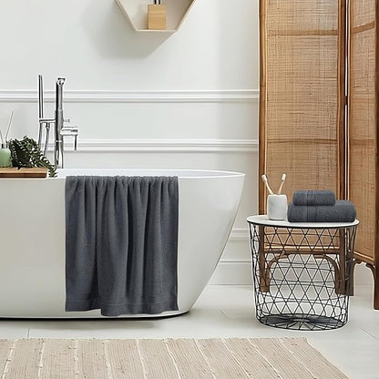 Belizzi Home Ultra Soft 3 Pack Cotton Towel Set, Contains a Bath Towel 28x55 inch, a Hand Towel 16x24 inch & a Wash Coth 12x12 inch, Ideal Everyday use, Compact & Lightweight - Charcoal Grey