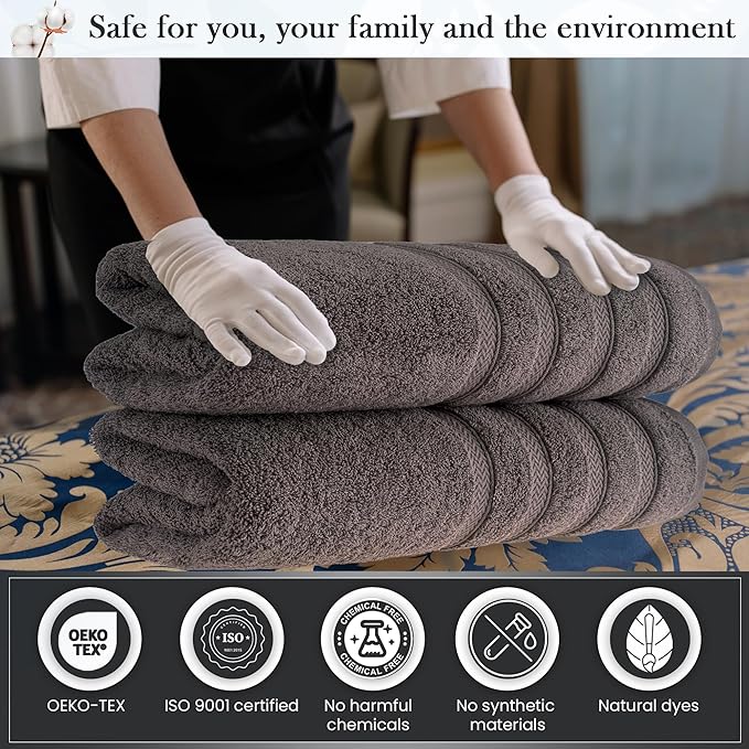 HALLEY Turkish 2 Pack Premium Bath Towels (2 Pieces) 650 GSM Highly Absorbent Super Soft 100% Cotton - 2 Bath Towels (Gray)
