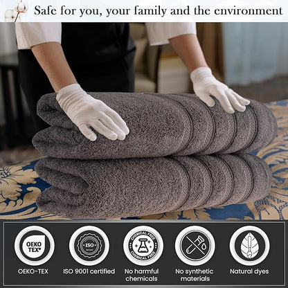 HALLEY Turkish 2 Pack Premium Bath Towels (2 Pieces) 650 GSM Highly Absorbent Super Soft 100% Cotton - 2 Bath Towels (Gray)