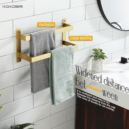 KOKOSIRI 16'' Towel Bars Bathroom 2-Tiers Ladder Brushed Gold Towel Rails Towel Holders Wall Mounted Towels Shelves Rack Stainless Steel, B5008BG-L16