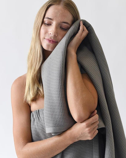 Cozy Earth Waffle Bath Sheets - 60% Cotton 40% Viscose from Bamboo Bath Sheets 40 x 65 Inches - Soft & Absorbent Terry, Reversible Mini Textured Waffle & Weave Pattern - 2 Pack