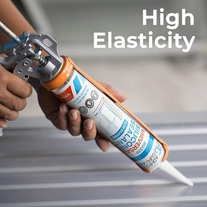 Adhesive Guru All Purpose Clear Silicone Sealant Waterproof (6 x 10.15 fl.oz.), 100% Silicone Caulk, Weatherproof & Flexible Adhesive Sealant for Indoor and Outdoor Use,Transparent - 6 Pack