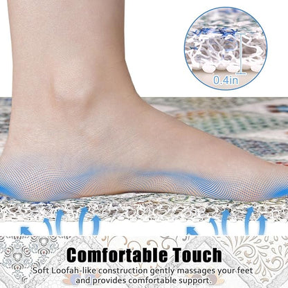 Square Shower Mat Non Slip: 24x24 Inch Shower Floor Mat with Drain Hole in Middle, Super Soft and Comfortable PVC Loofah Massage Bath Mat for Shower, Anti Slip Shower Stall Mat, Quick Drying