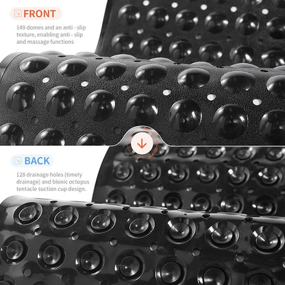 Anti-Slip Bathtub Shower mat, 27.5×14.5（Approximately 70×37cm） inch Soft Oversized Machine Washable Non-Slip Bathtub mat with Drainage Holes, Bathroom Floor Suction Cup.（1-Opaque Black）