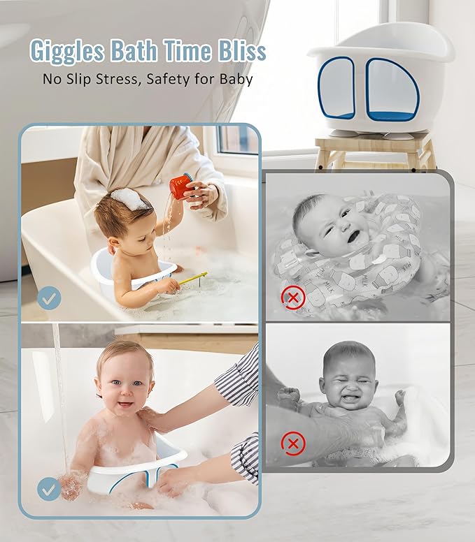 Baby Bath Seat for Babies 6-12 Months, Bath Tub for Baby with Non-Slip Suction Cups, Infant Bath Chair for Newborn, Quick-Dry Mesh (Blue & White)