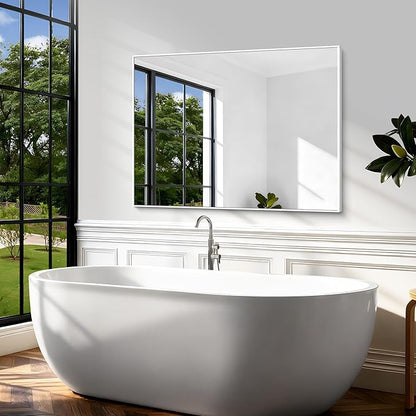 BONEWEI White Bathroom Mirror,36x48 inch Wall Mirror for Bathroom Wall Mounted,Large Rectangle Mirror for Bathroom Over Sink,Modern Metal Frame for Living Room,Bedroom Entryway,Horizontal/Vertical