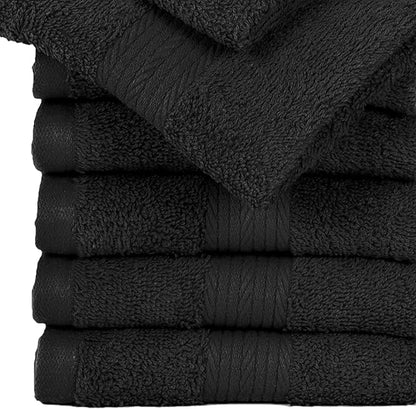 Ample Decor Wash Cloths Pack of 20, Oeko Tex Certified 600 GSM 100% Cotton Soft Absorbent, Premium Quality Durable Machine Washable, Ideal for Bathroom, Pool, Hotel, Spa – Black