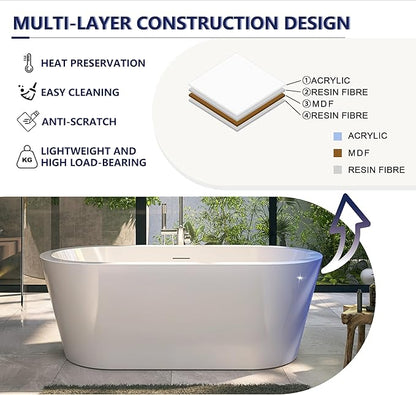 61" Acrylic Free Standing Tub, Stand Alone Tub, Freestanding Bathtub, Soaking Bathtub, cUPC Certified, LT(Glossy White)