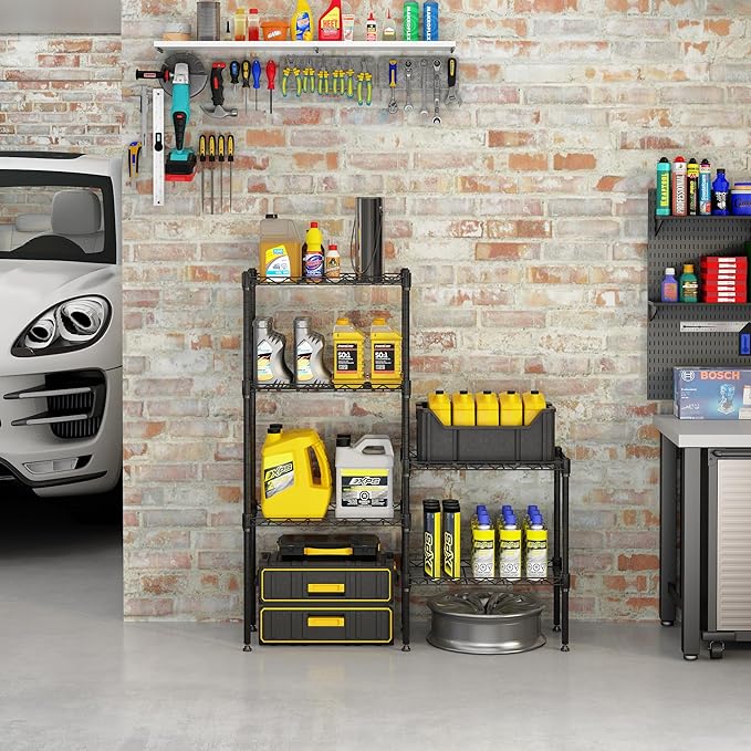 5 Tier Storage Racks Shelving, Heavy Steel Pantry Shelves, Adjustable Wire Shelving Rack, Suitable for Garage, Kitchen, Bathroom, Office, 21" W x 11.4" D x 59" H, Black