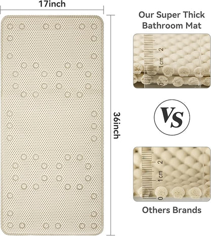 Double Layer Foam Non Slip Bathtub Mat 37x17in, More Comfortable and Thicker Tub Mat Than Ordinary Foam Shower Mat, Bath Mat for Tub with Suction for Comfort and Safety (Ivory, 36'' x 17'')