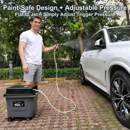 Cordless Portable Pressure Washer (Max 330PSI) - Self-Contained Camping Shower | 10Gal Tank, 5H Runtime, No Hose Needed | Multi-Use for Car Cleaning/Pet Bath/Garden Watering (Black)