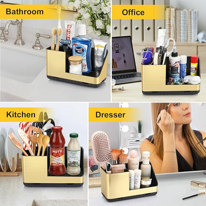 Toothbrush Holders for Bathroom Countertop Organizer, Kids Electric Toothbrush and Toothpaste Holders, Bathroom Accessories Organizer and Storage (Brushed Gold)