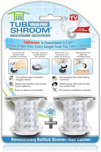 TubShroom and SinkShroom Drain Protectors Hair Catchers for Bathtubs and Sinks, Chrome & Tub Drain Hair Catcher, 2 Pack, Chrome – Drain Protector and Hair Catcher for Bathroom Drains, Fits 1.5 1.75