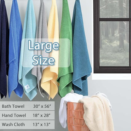 VOOVA & MOVAS Bathroom Towels Set, 100% Cotton | Quick Dry | Soft | Thick, 3 Piece Towel Set, 1 Large Bath 30" x 56", 1 Hand 18" x 28", 1 Wash Cloth 13" x 13", Bathroom Essentials, Aqua Teal