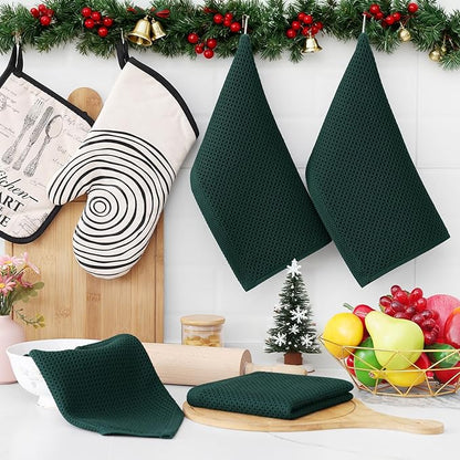Homaxy 100% Cotton Waffle Weave Kitchen Dish Cloths, Ultra Soft Absorbent Quick Drying Dish Towels, 12 x 12 Inches, 6-Pack, Blackish Green