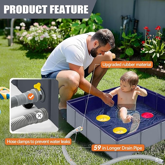 Upgraded Portable Shower Pan, 41" x 41" x 10" Outdoor Shower Base with Detachable Drain Pipe, Foldable Camping Shower Base for Beach, RV, and Indoor