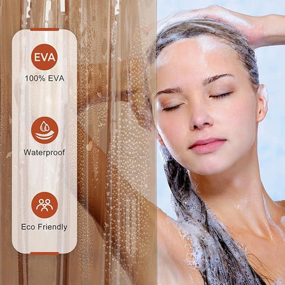 AmazerBath Extra Long Shower Curtain Liner, 100% EVA Clear Amber Heavy Duty 84 inch Shower Curtain and Liner 2-in-1, 72x84 Plastic Weighted Bathroom Shower Liner, 12 Grommets & 3 Heavyweight Stones