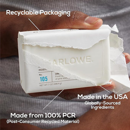 MARLOWE. No. 105 Bar Soap for Men 7 oz (12 Bars) Moisturizing Body Soap, Nourishing & Refreshing with Natural Extracts, Shea Butter, Olive Oil & Green Tea Extracts, Original Sage & Fir Scent