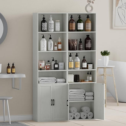Tall Bathroom Storage Cabinet, Bathroom Floor Cabinet with Wide 4 Tier Shelf, Storage Unit for Living Room, Entryway, Kitchen (Retro White, 1 PCS)